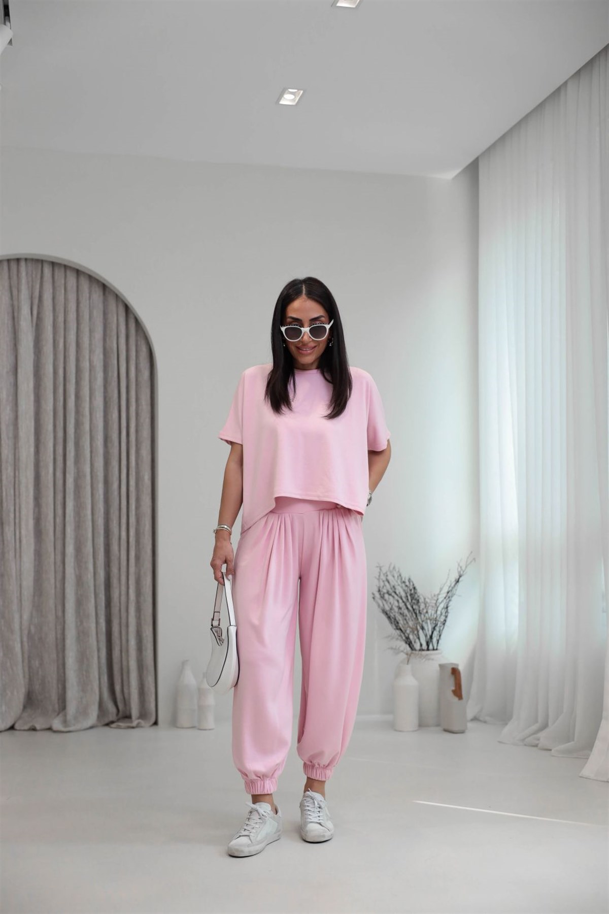 1941 Modal Kumaş Tshirt ve Şalvar Pantolon Takım PEMBE