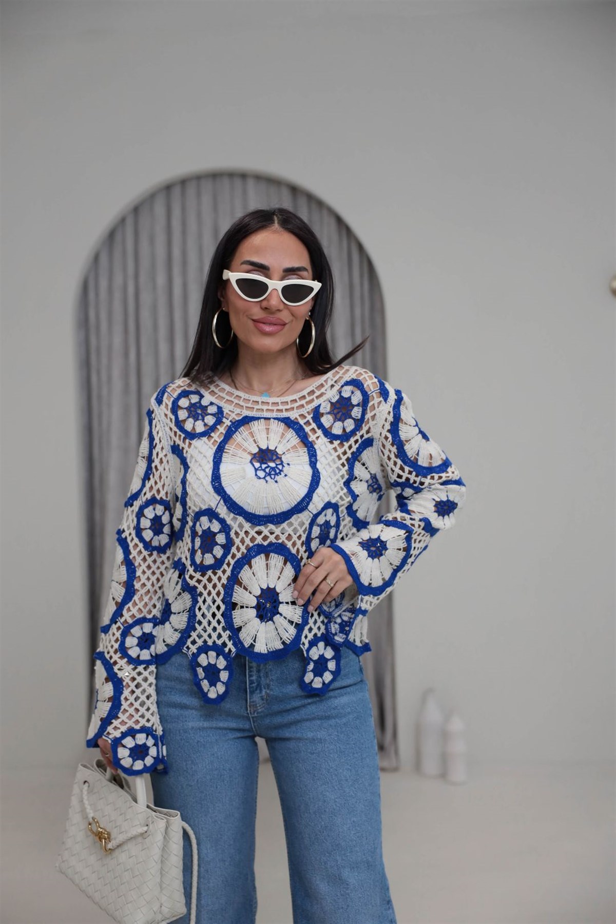 4087 Desenli Örme Yazlık Triko MAVİ