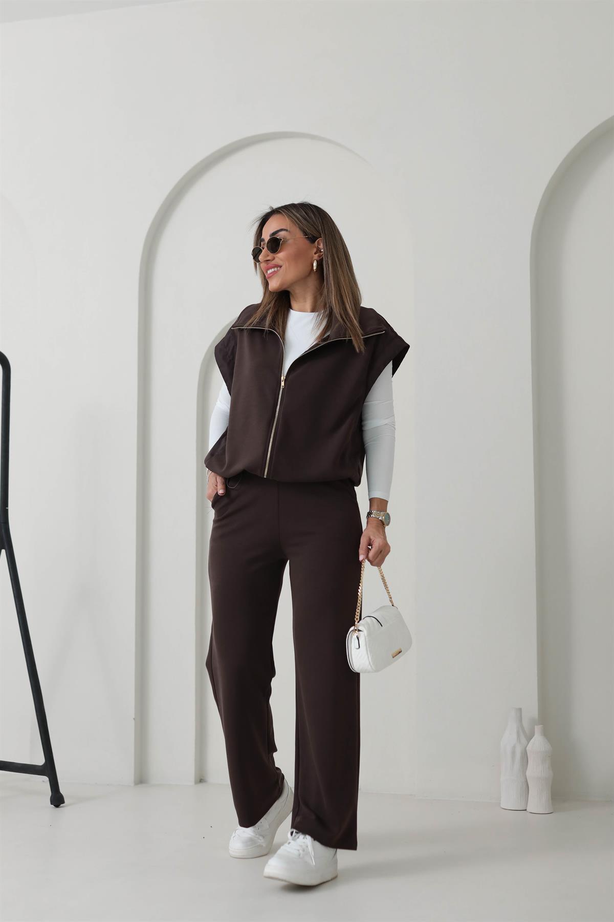 Ntwork Modal Yelekli Takım KAHVE