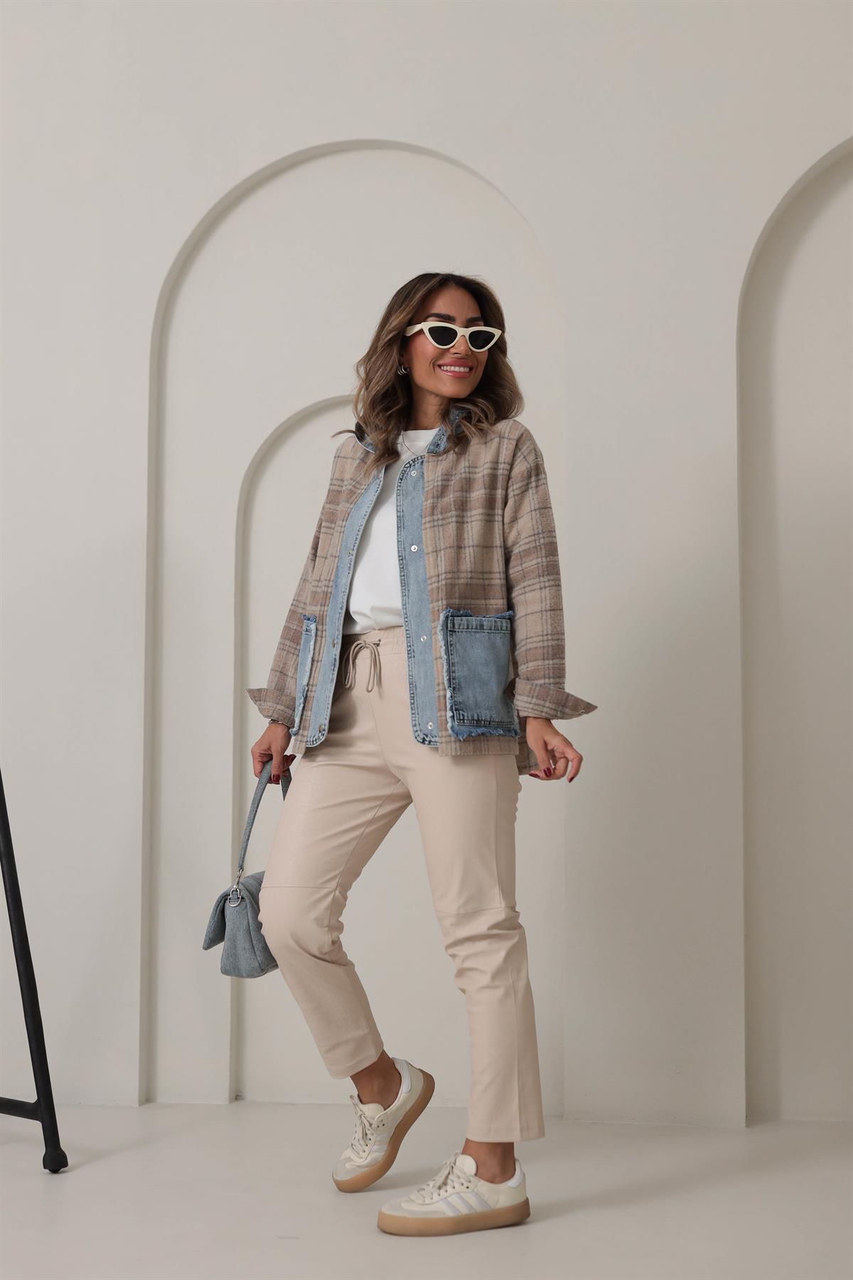 3410 Krokodil Parçalı Deri Pantolon