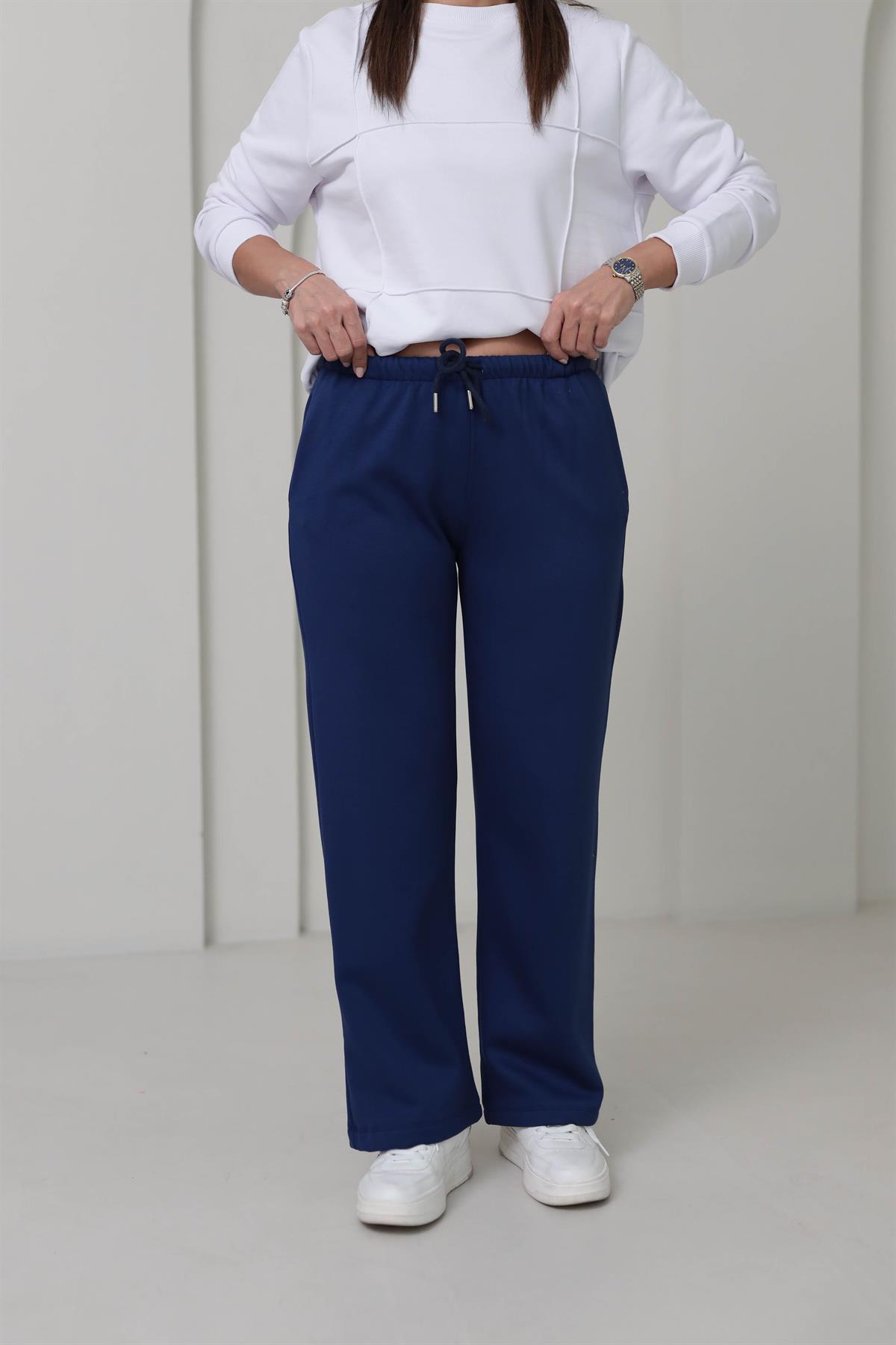 Beli Lastikli Yumuşak Doku Şardonlu Eşofman Altı LACİVERT