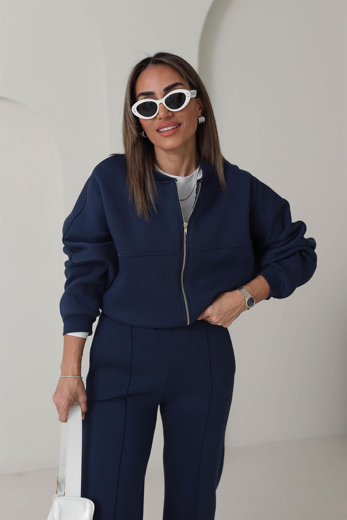 Fermuarlı Çimalı 3iplik Şardonlu Takım LACİVERT