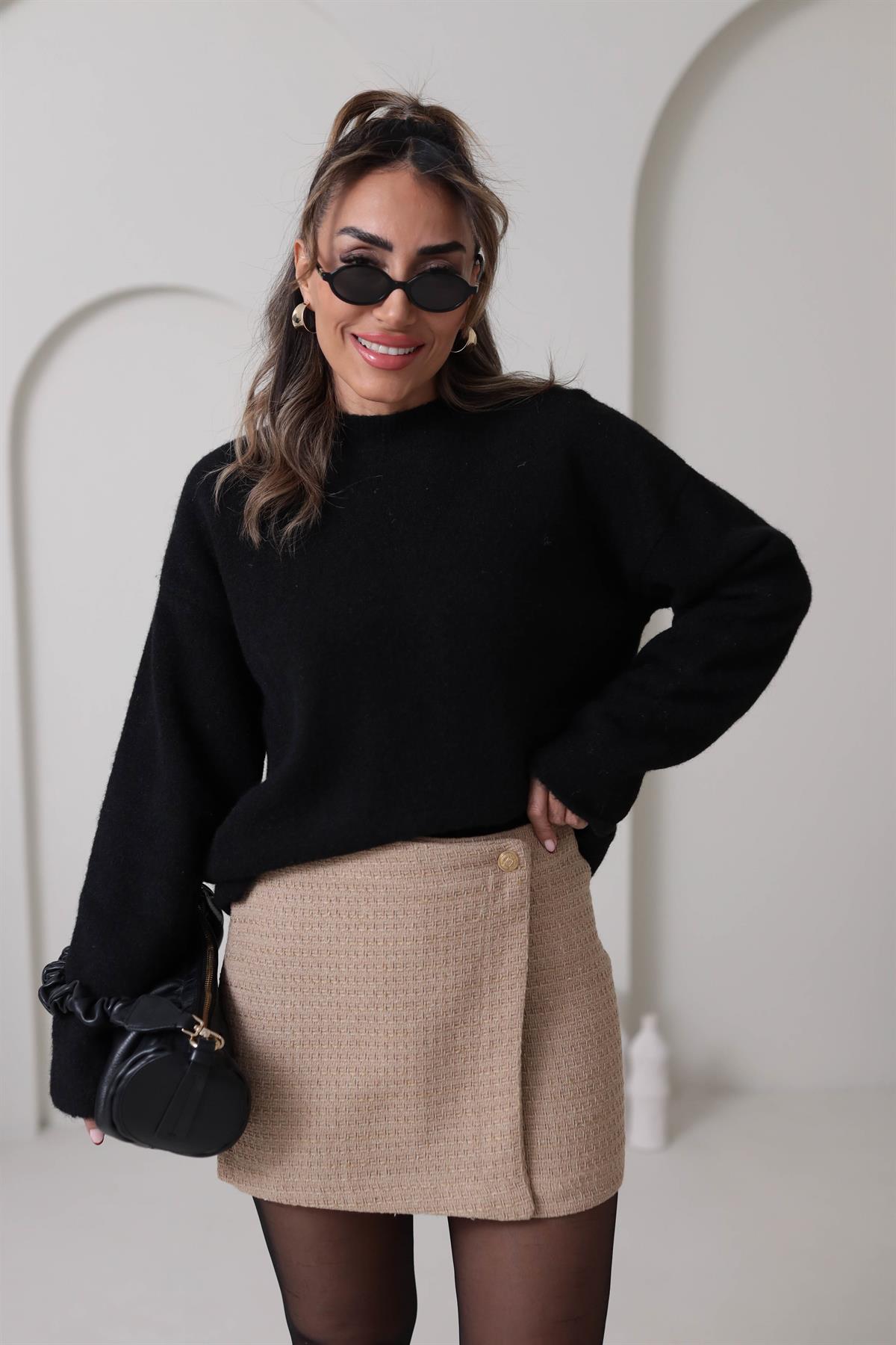 4244 Gold Düğmeli Tüvit Etek BEJ