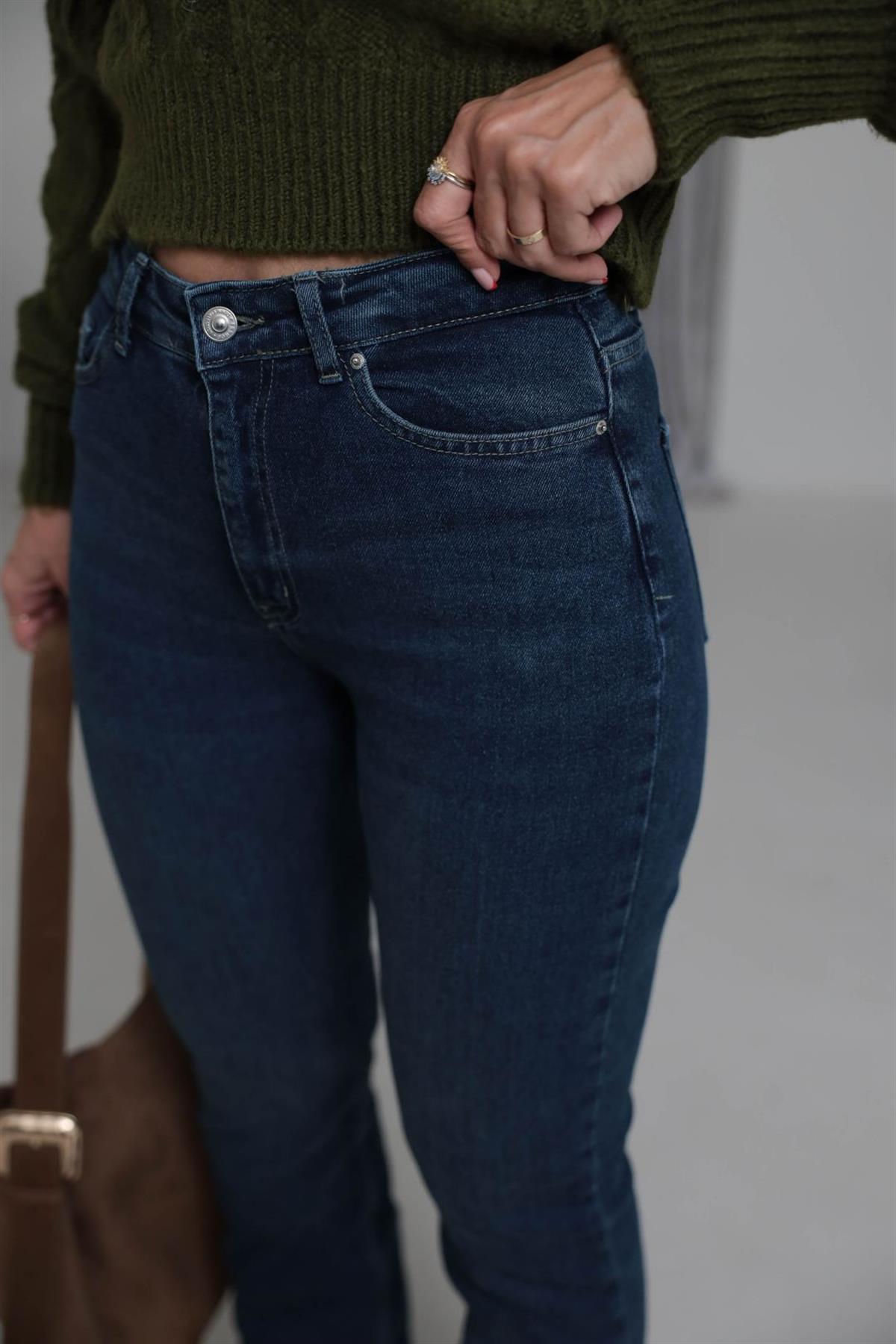 2023 Likralı İspanyol Paça Jean TİNTLİ MAVİ