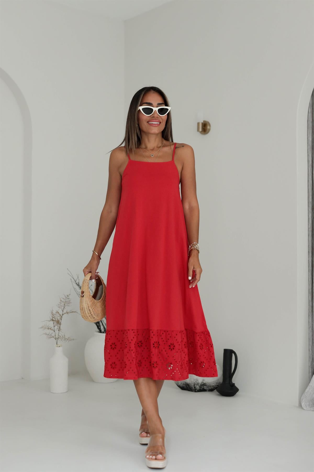 4319 Askılı Eteği Fistolu Elbise