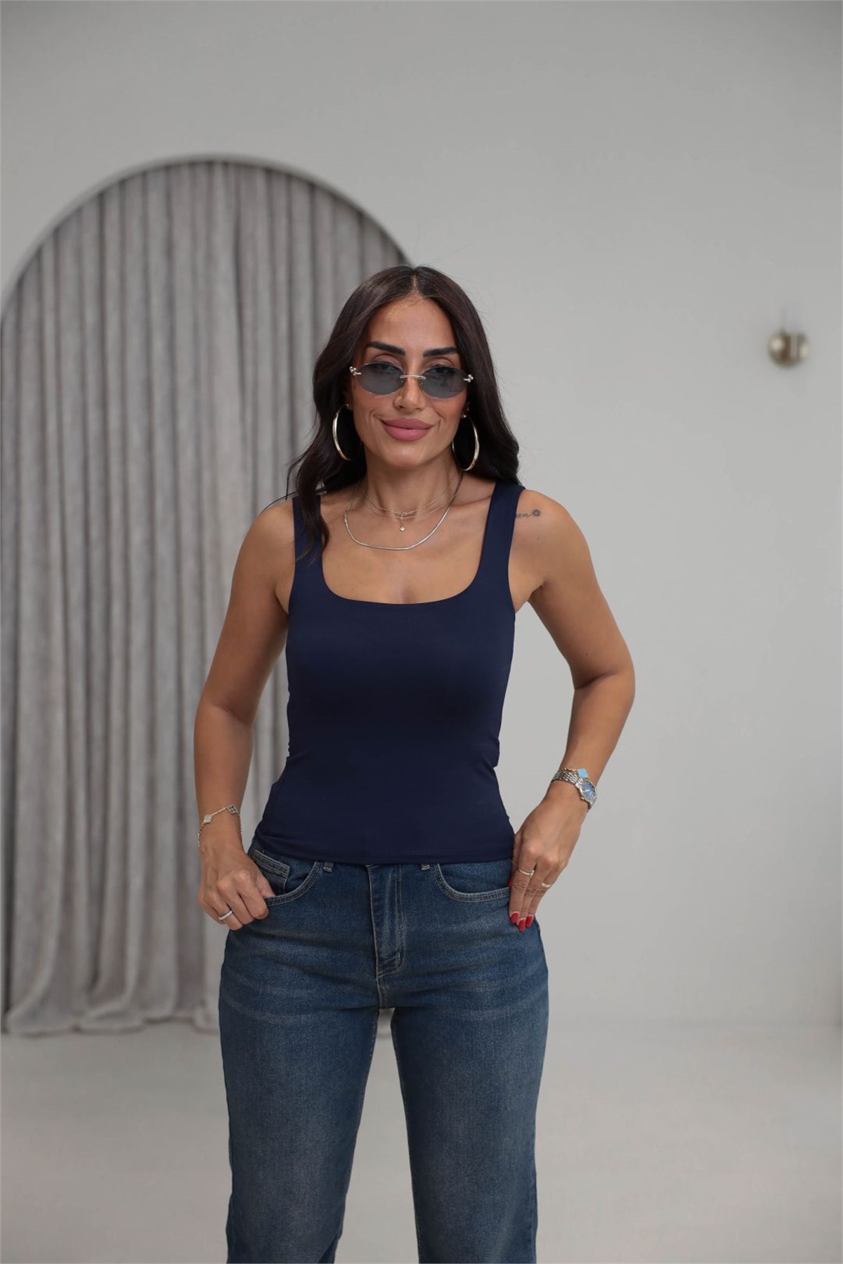 5260 Kalın Askılı Kare Atlet LACİVERT