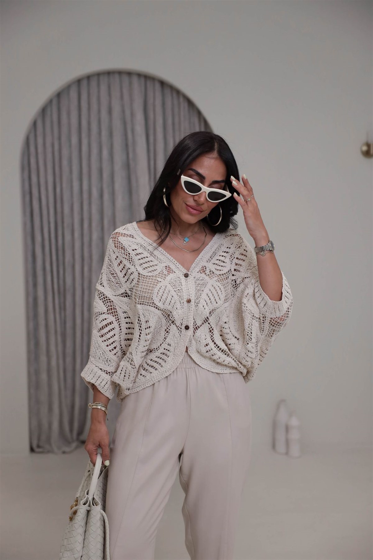9798 İthal Ajurlu Kimono NATURAL