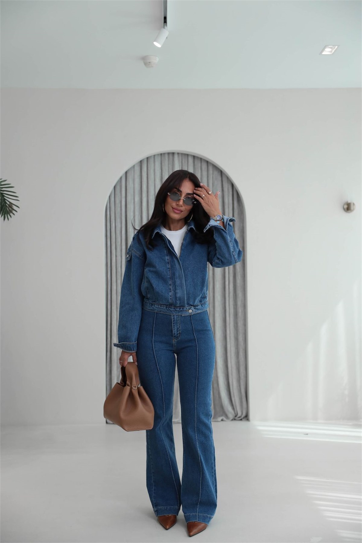 2628 Kemerli Önü Çimalı Denim Pantolon AÇIK MAVİ