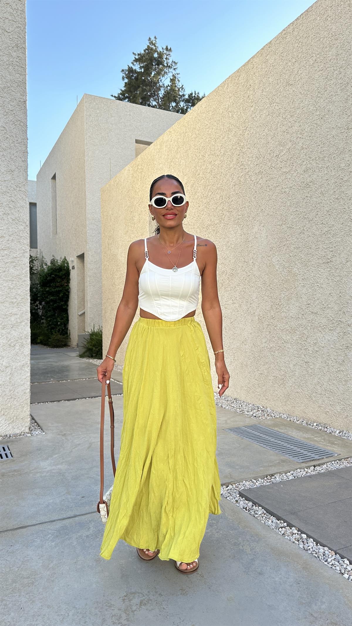 3207 Bel Lastikli Astarlı Uzun Etek