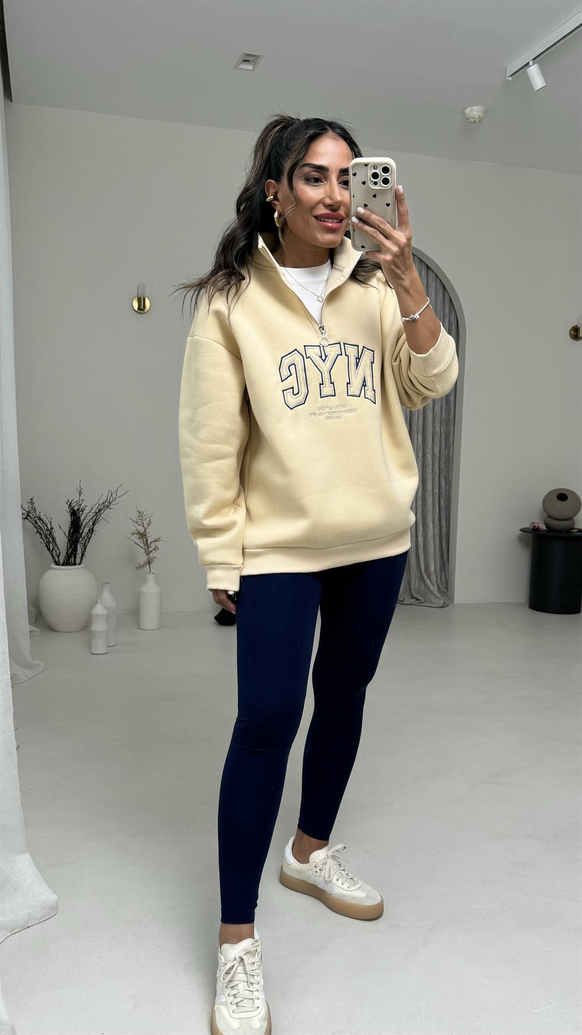 5002 Yarı Fermuarlı Baskılı Sweatshirt