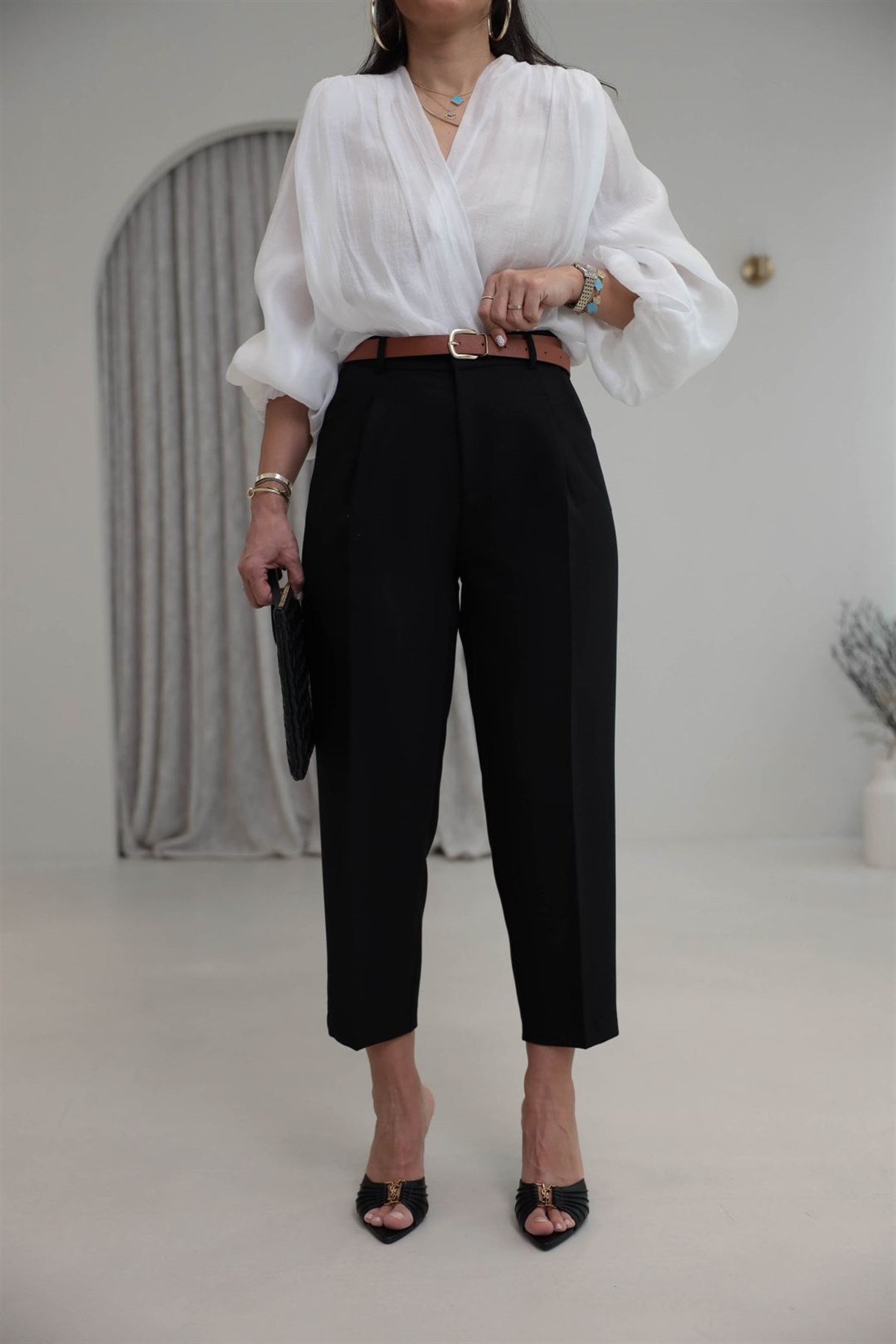 6394 Kemerli Double Havuç Pantolon SİYAH