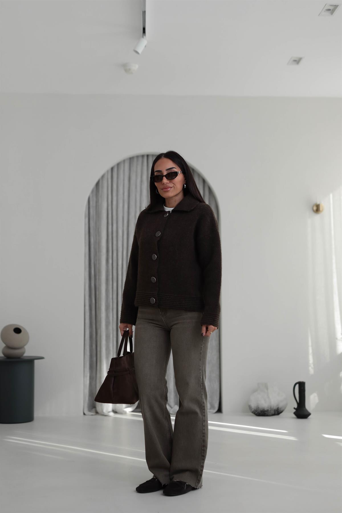 Za Taşlamalı Yüksek Bel Palazzo Jean BEJ-KAHVE