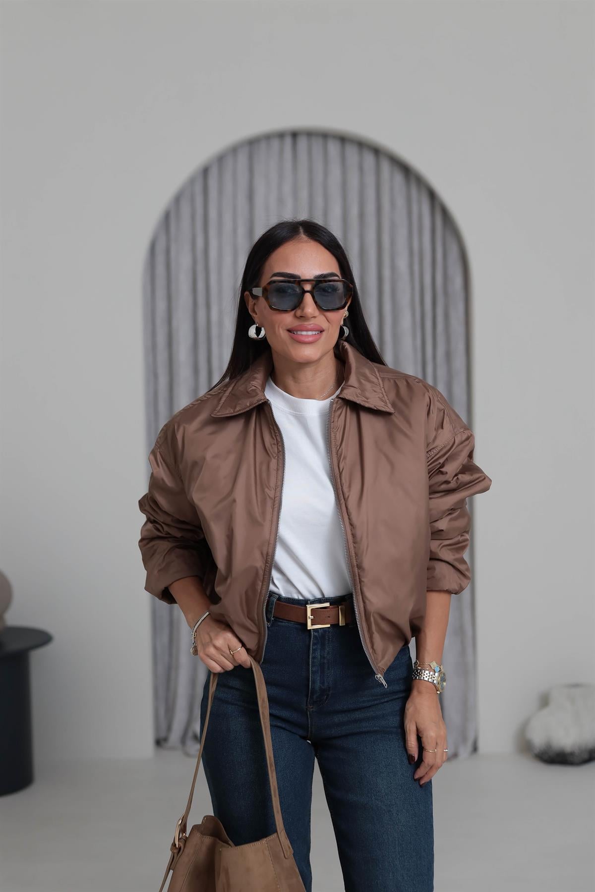 5871 Önden Fermuarlı İçi Kapitone İnce Mont VİZON