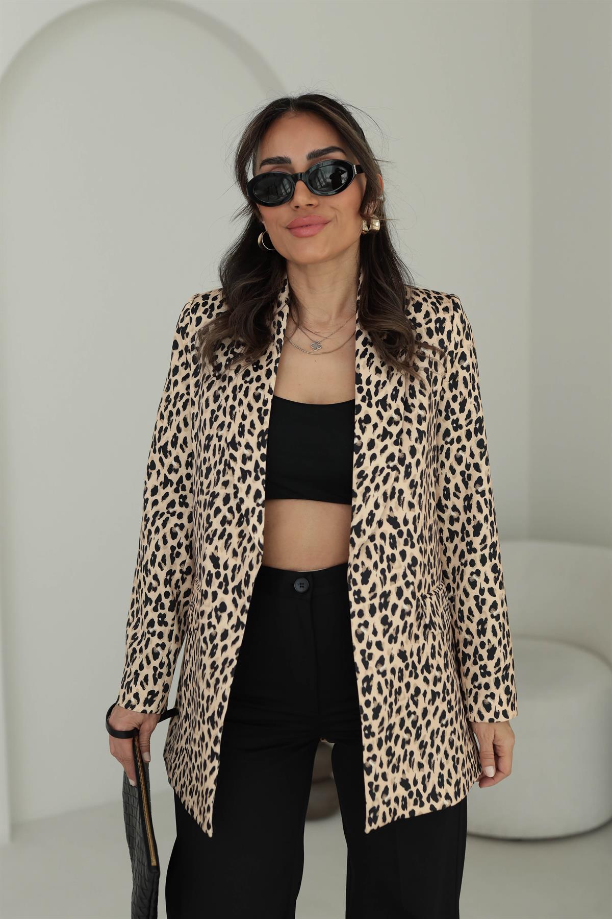 9206 Şal Yaka Leopar Ceket LEOPAR