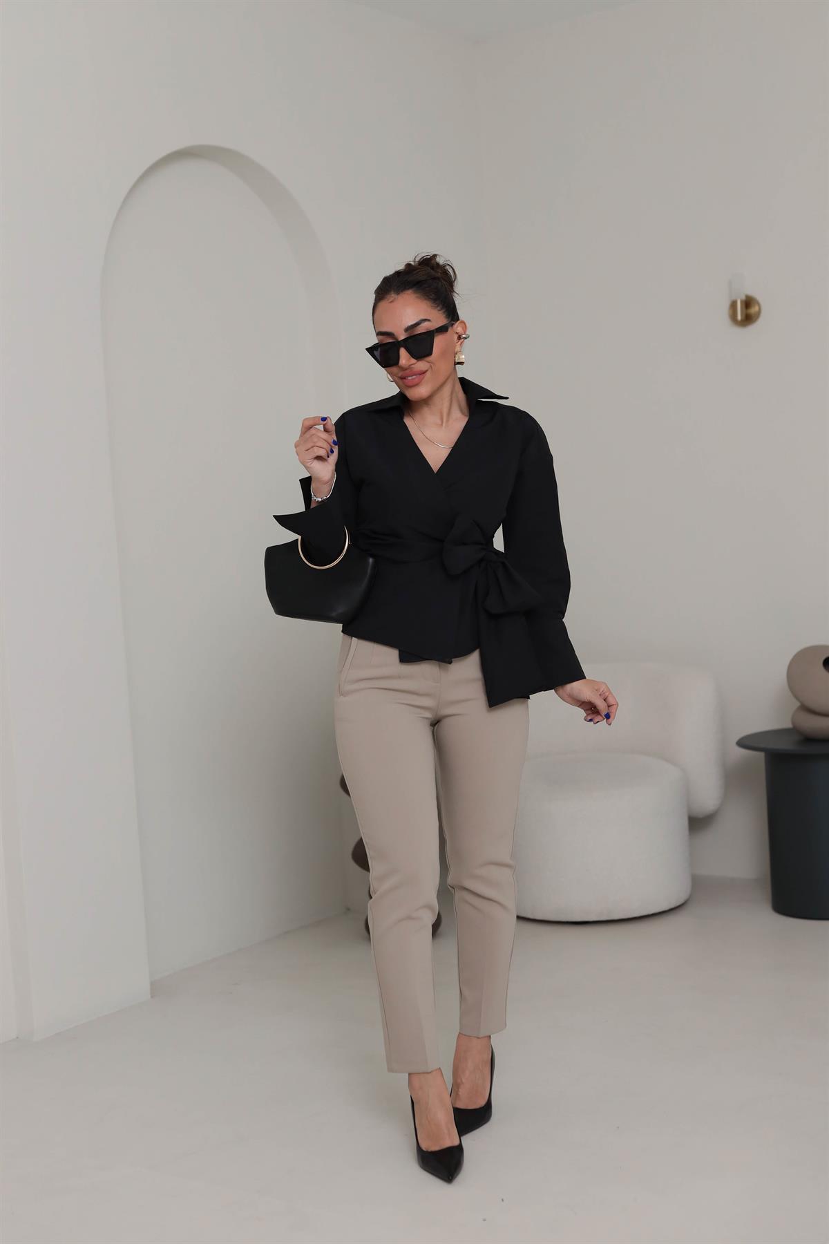 U5113-K Önü Flotalı Kumaş Pantolon BEJ