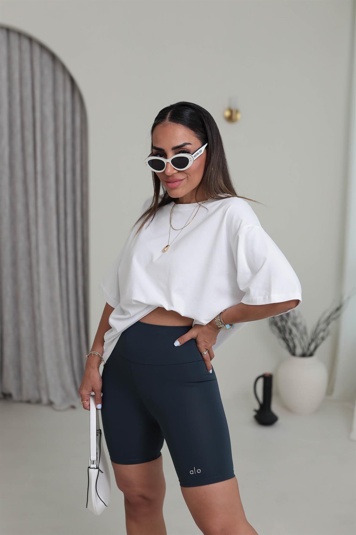 033 Yazı Baskılı Tayt Şort ANTRASİT