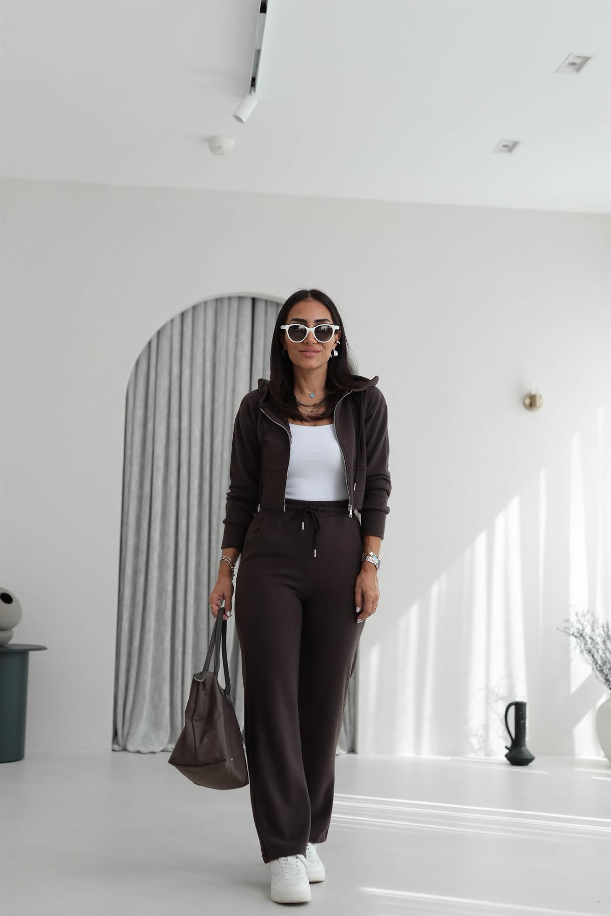 2331 Selanik Kumaş Fermuarlı Ceketli Takım KAHVE