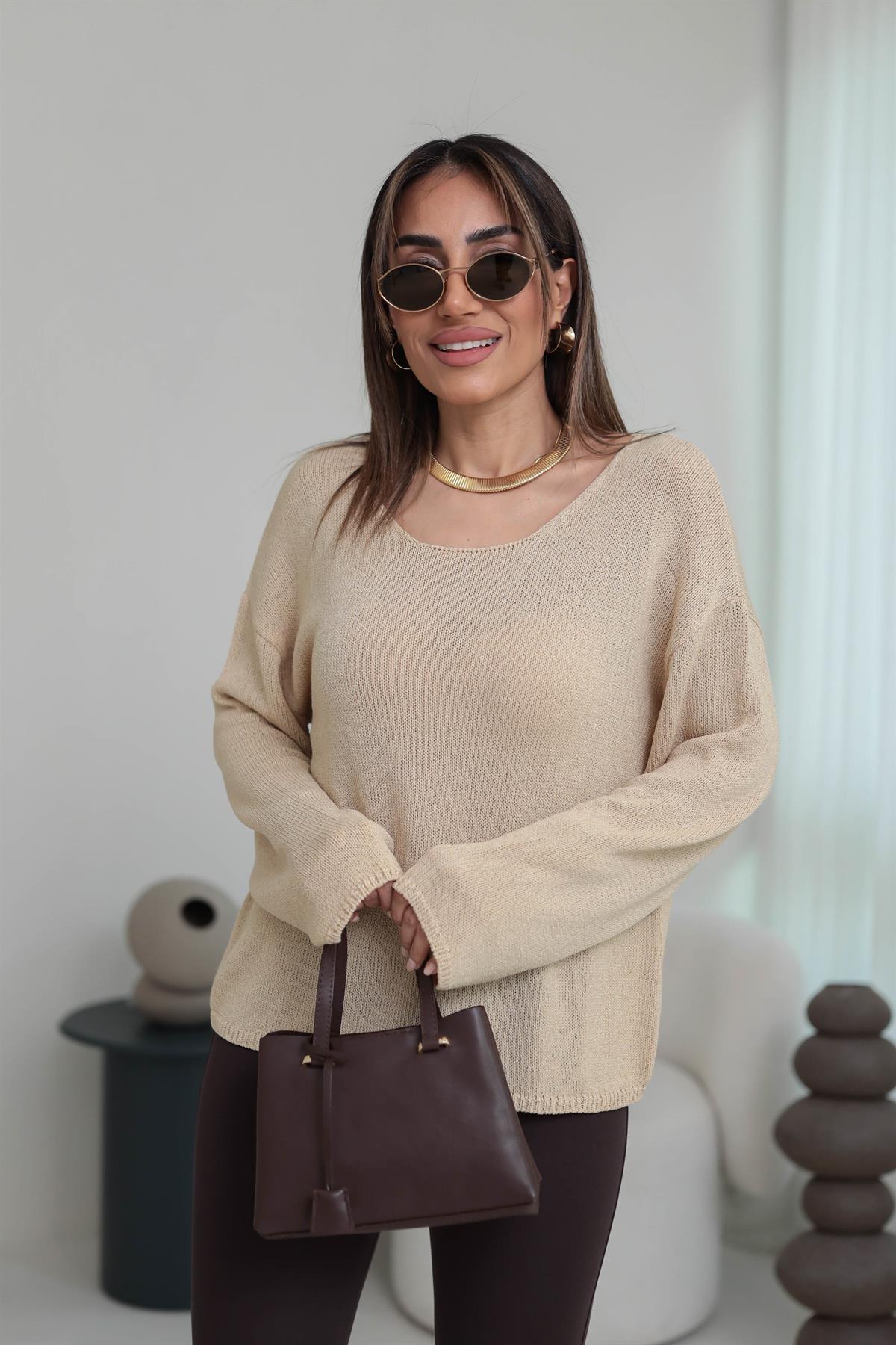 0706 Oval Yaka Basic Triko BEJ