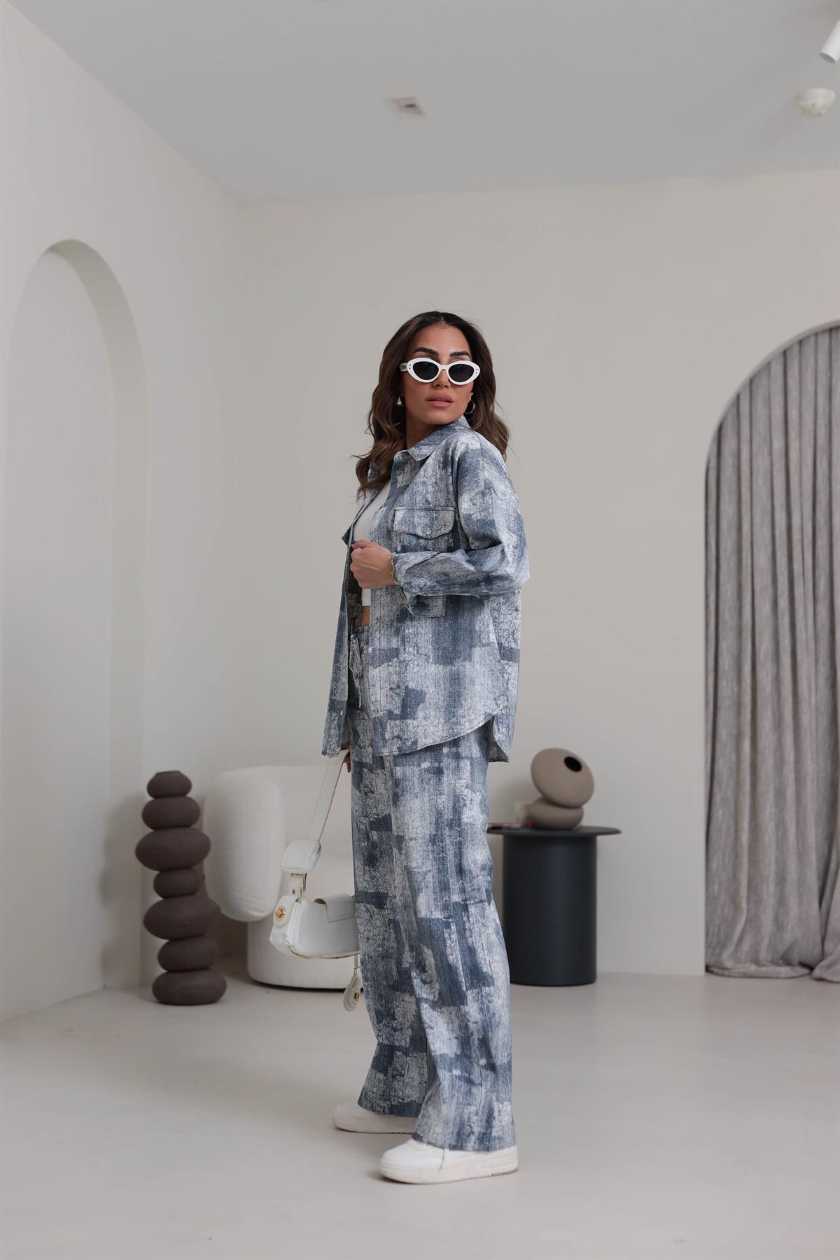 0161 Desenli Kot Empirme Takım MAVİ