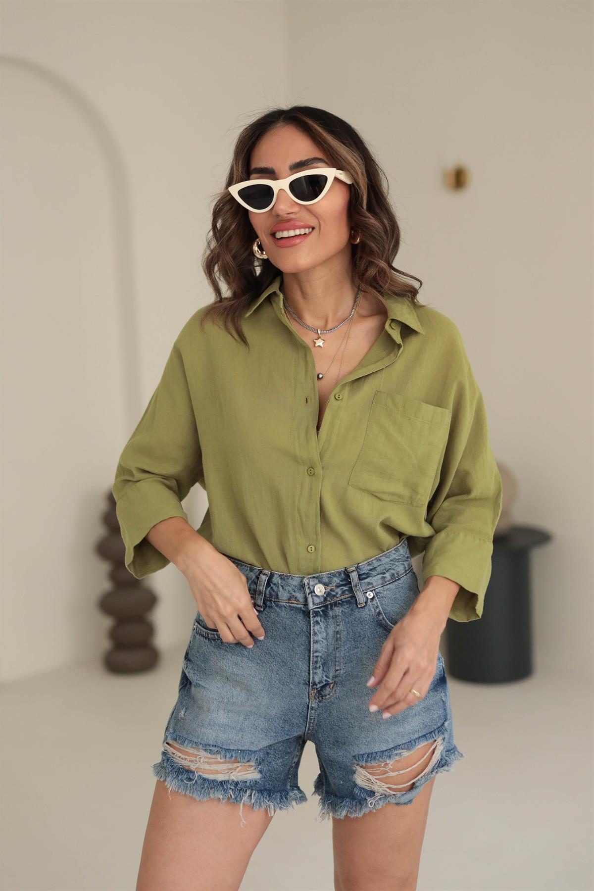 4309 Pamuklu Cep Detaylı Gömlek