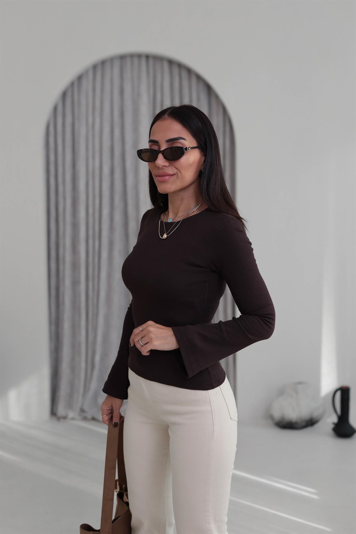 5243 İspanyol Kol Kaşkorse Bluz KAHVE