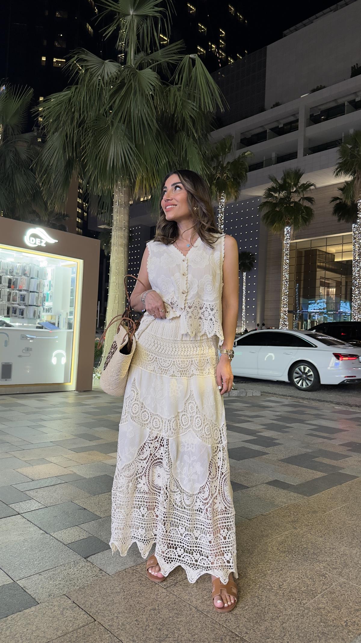 DXB Dantel Detaylı Bohem Yelek NATURAL