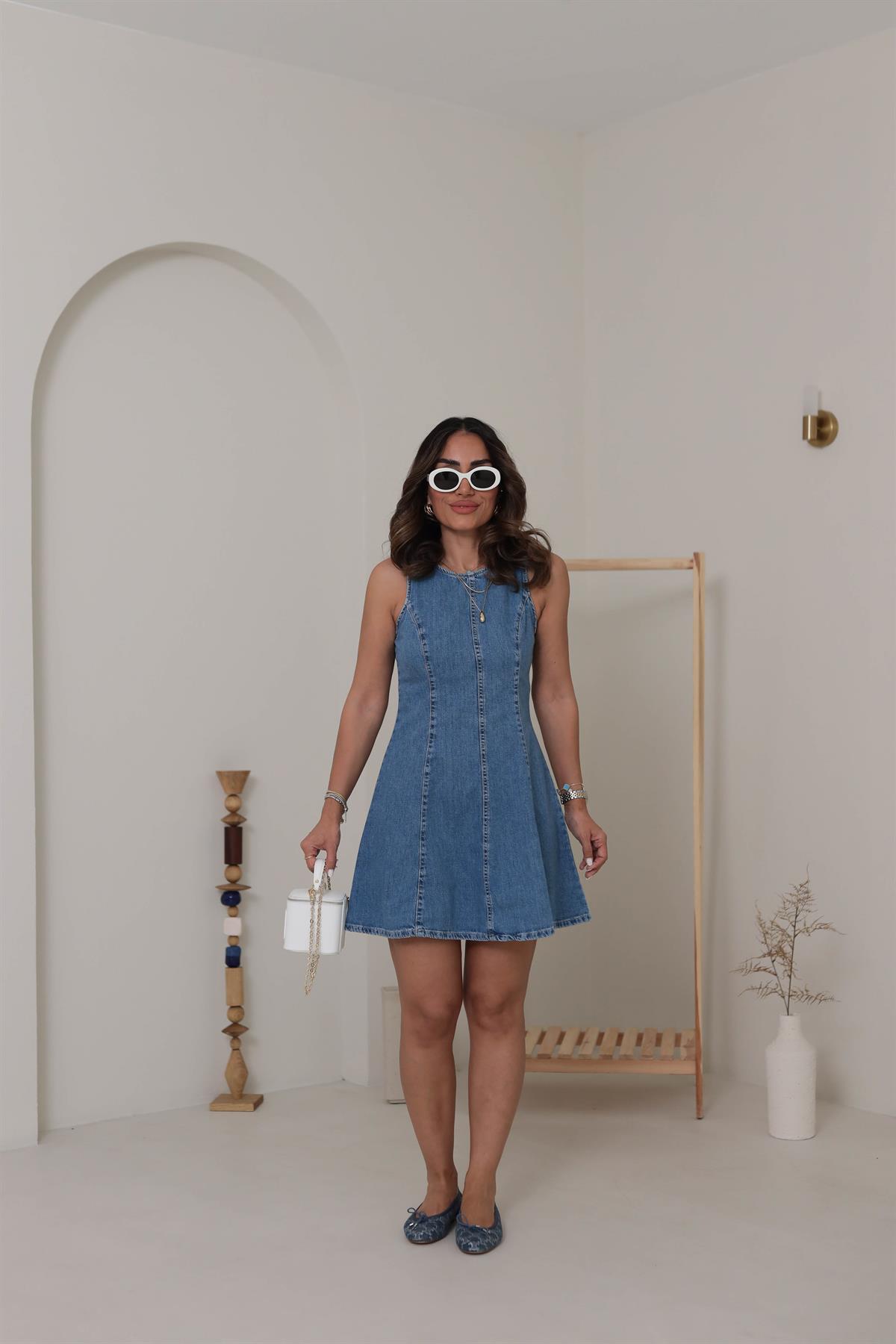 0559 Godeli Kot Elbise MAVİ