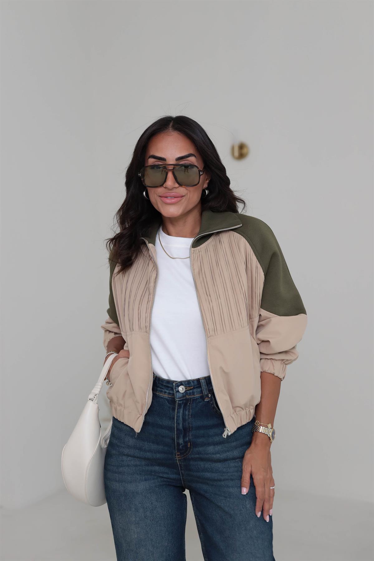 9422 Önü Pile Detaylı Garnili Bomber BEJ