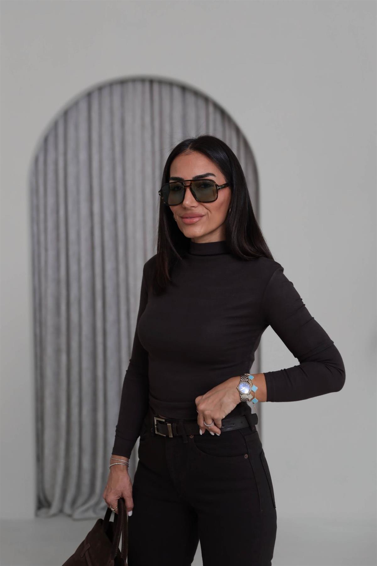 5048 Yandan Büzgülü Bluz KAHVE