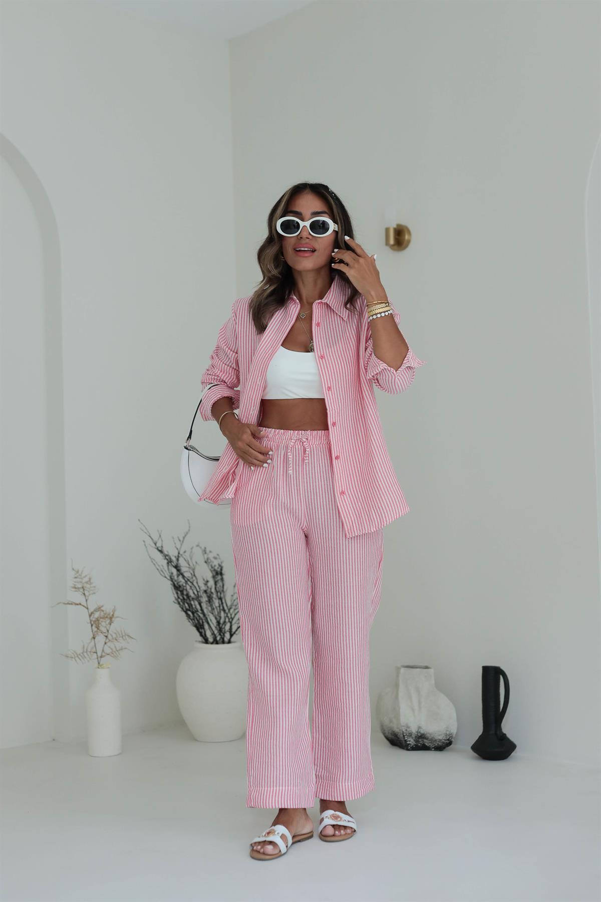 8870 Çizgili Keten Takım