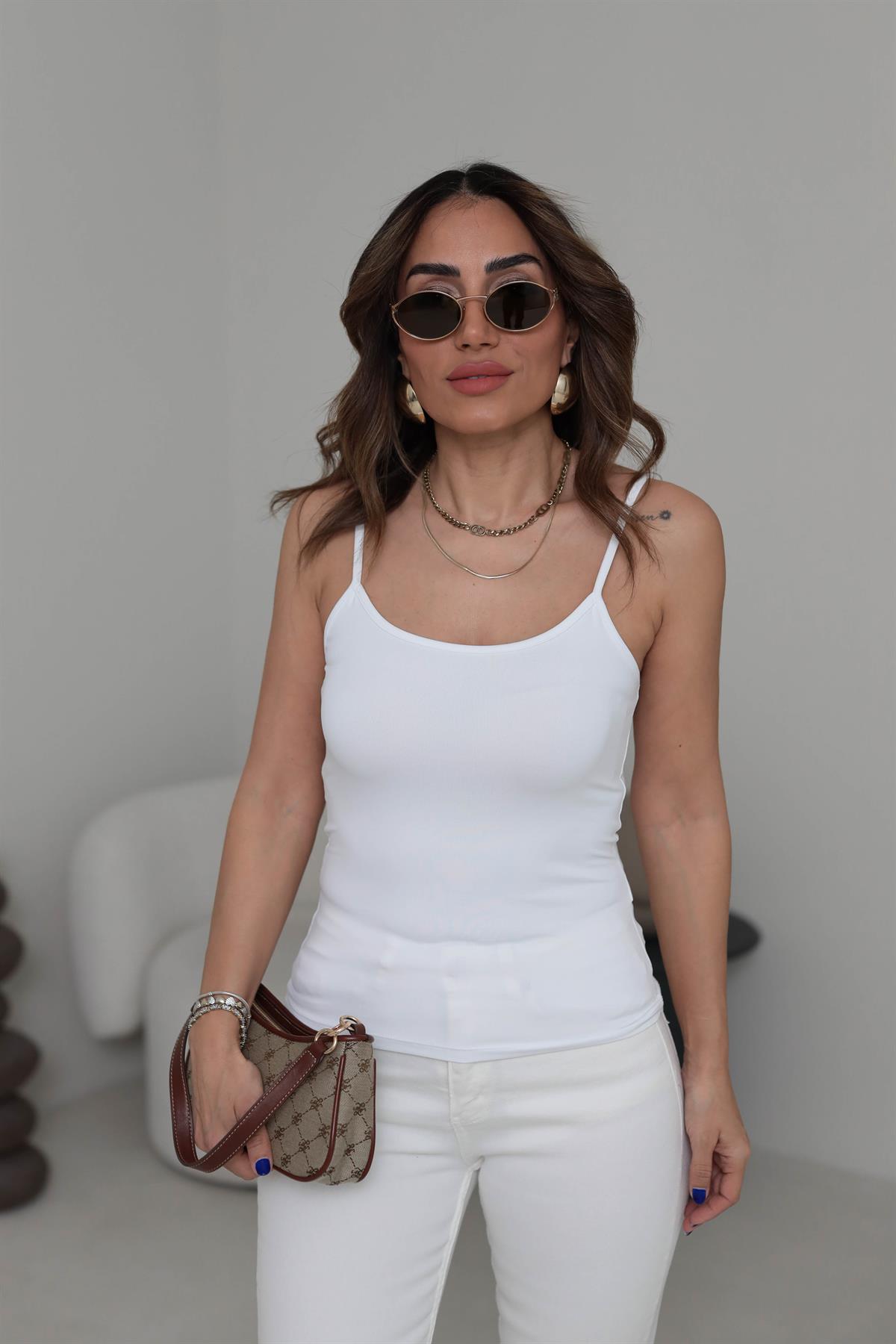 0901 İp Askılı Likralı Polyamid Atlet BEYAZ