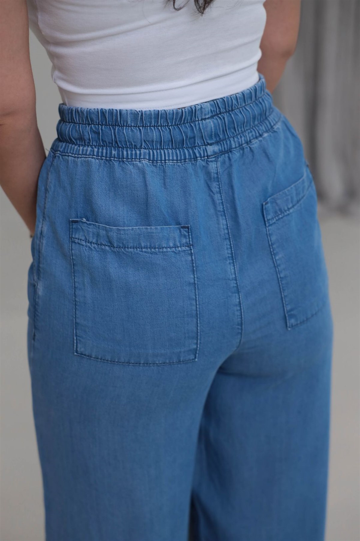 8298 Bel Lastikli Ultra Yumuşak Dokulu Palazzo Jean MAVİ