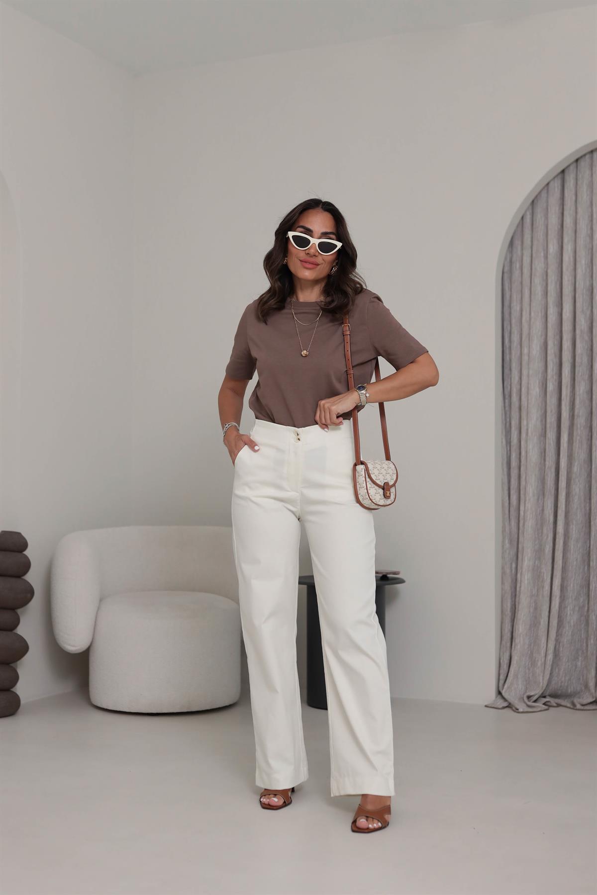 6743 Vatkalı Pamuklu Tshirt KAHVE