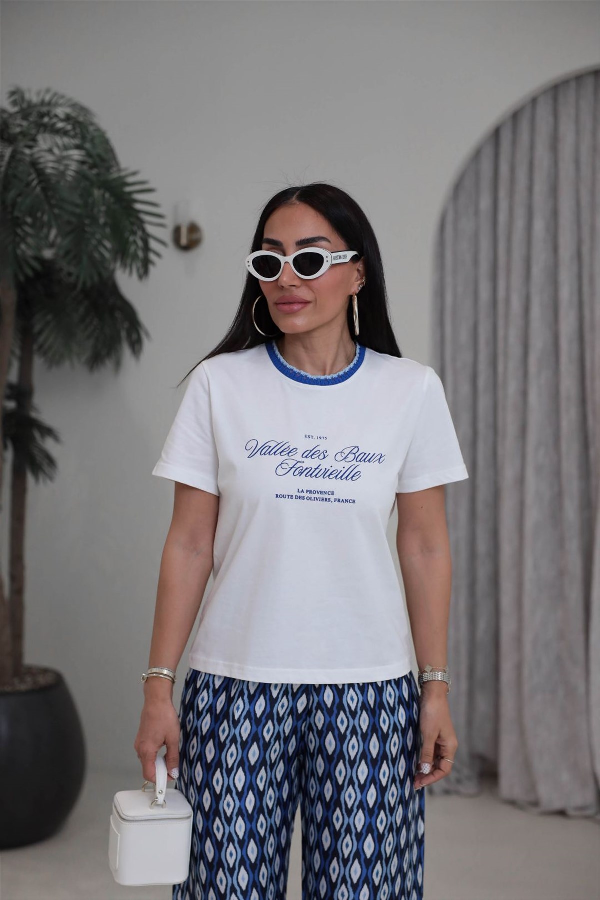 1843 Yakası Örgü Detaylı Yazılı Tshirt LACİVERT