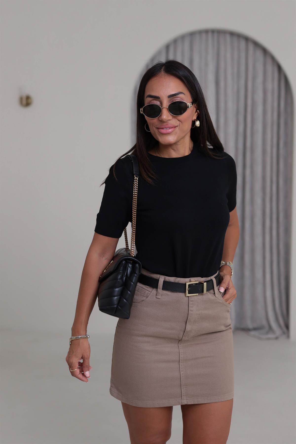 0257 Mini Kot Etek KOYU BEJ