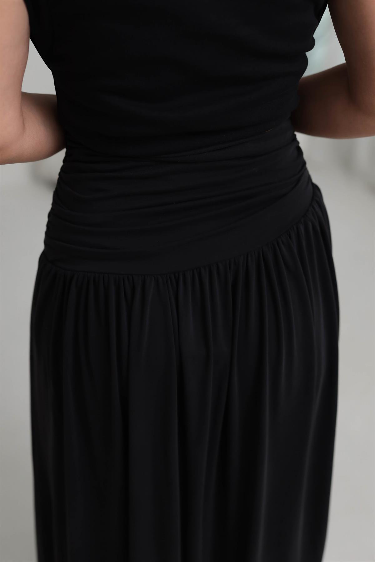 7234 Örme Korsajlı Modal Etek SİYAH