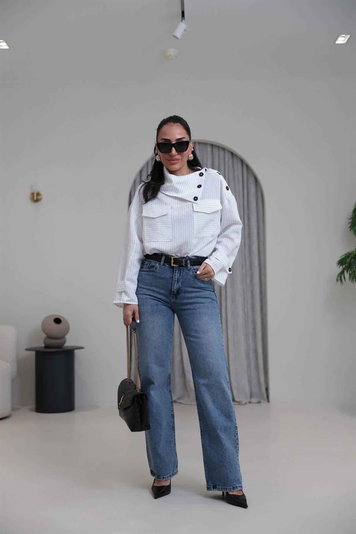 1005 Yüksek Bel Pamuklu Wide Leg Jean ORTA MAVİ