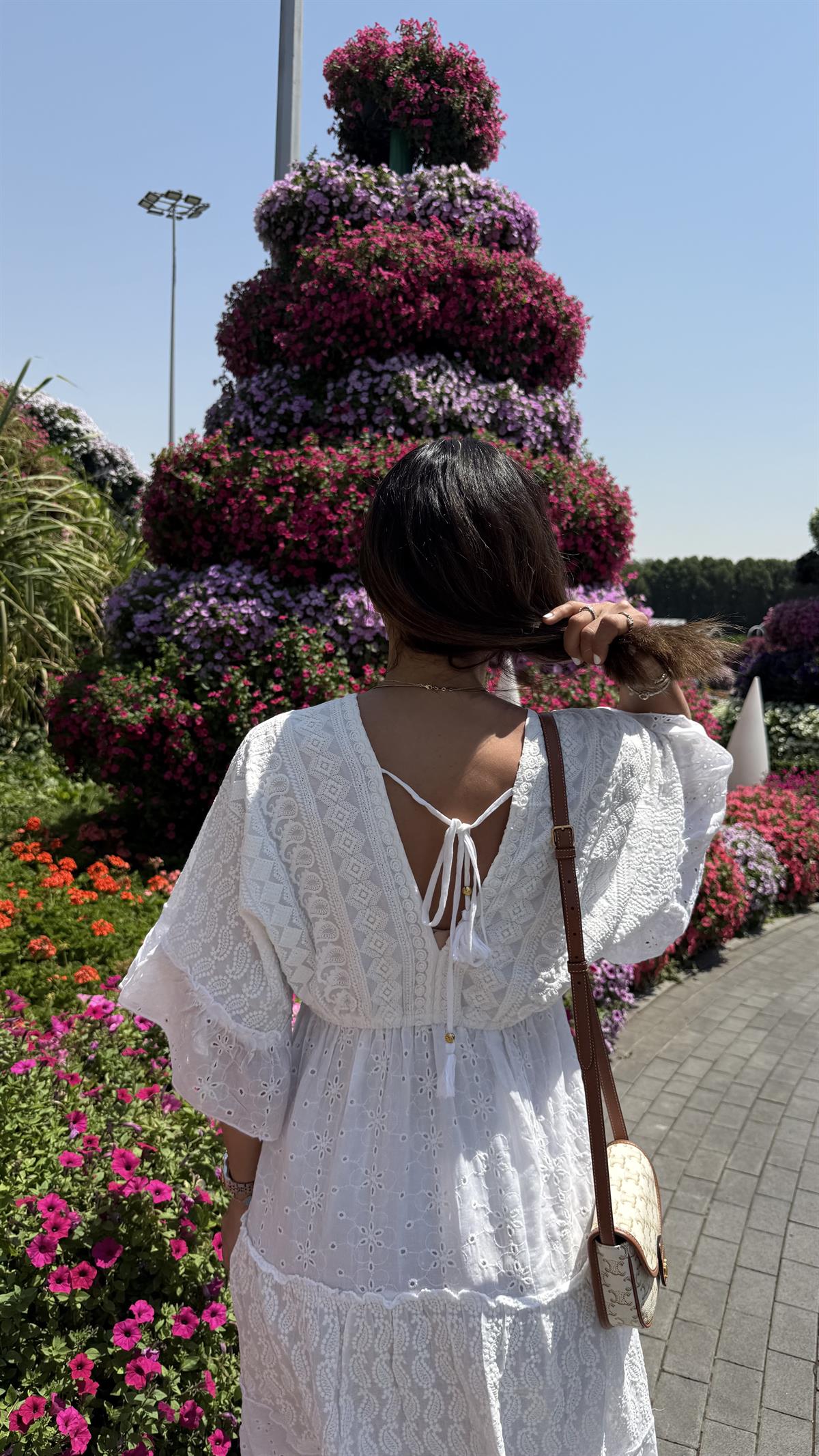 DXB Belden Büzgülü Komple Güpür Elbise BEYAZ