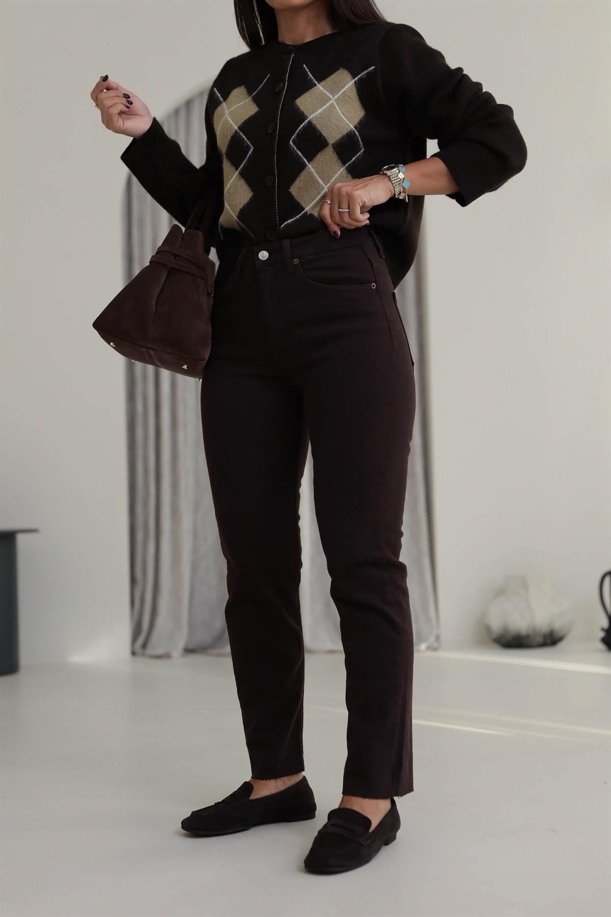 ZA Lazer Kesikli Boyfit Jean ACI KAHVE