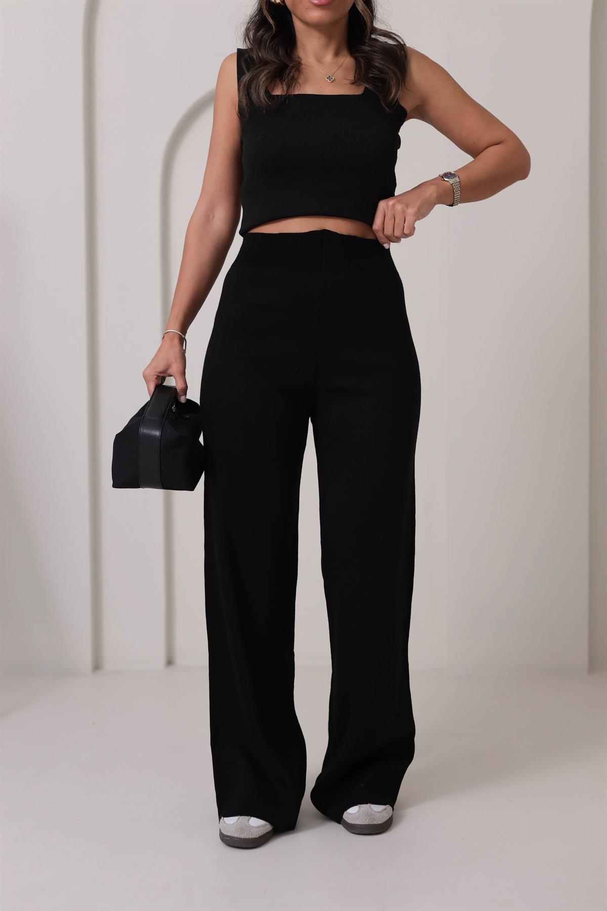 0003 Bol Kalıp Bel Lastikli Triko Pantolon SİYAH