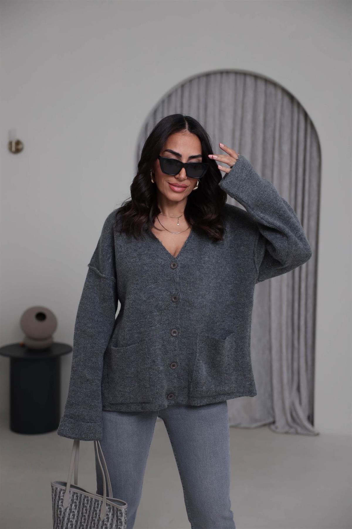 5231 Cepli Ters Dikiş Detaylı Hırka ANTRASİT