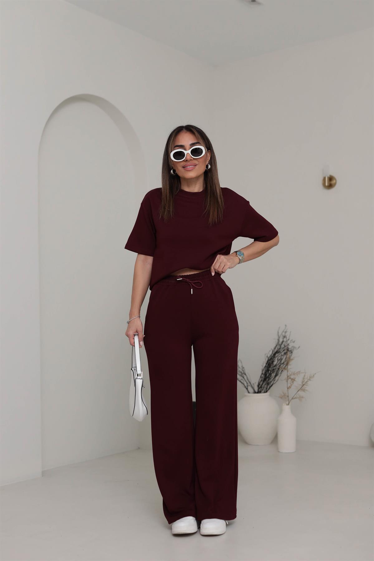 Bisiklet Yaka Modal Kumaş Rahat Takım BORDO