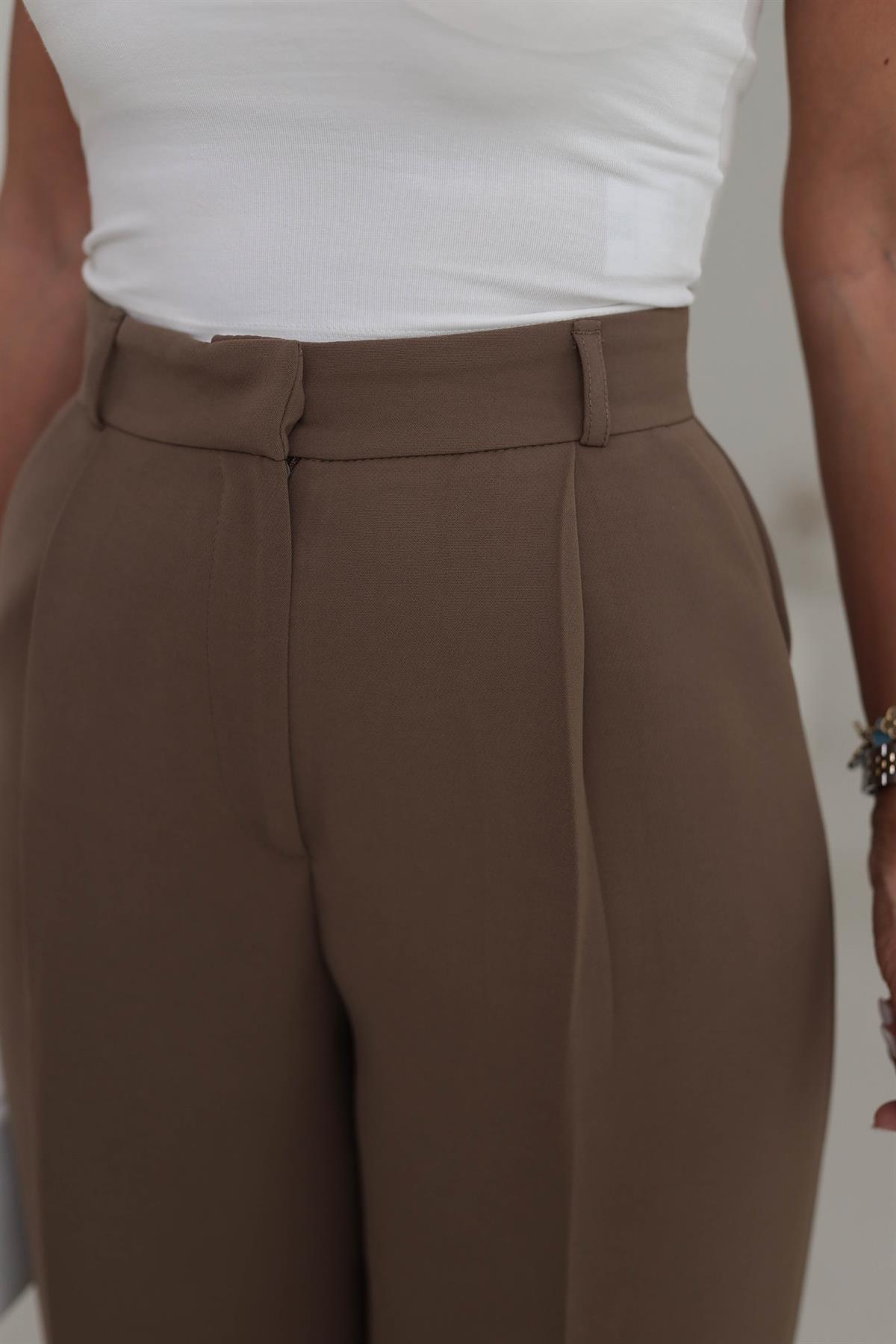 1024 Pile Detaylı Kumaş Pantolon CAMEL