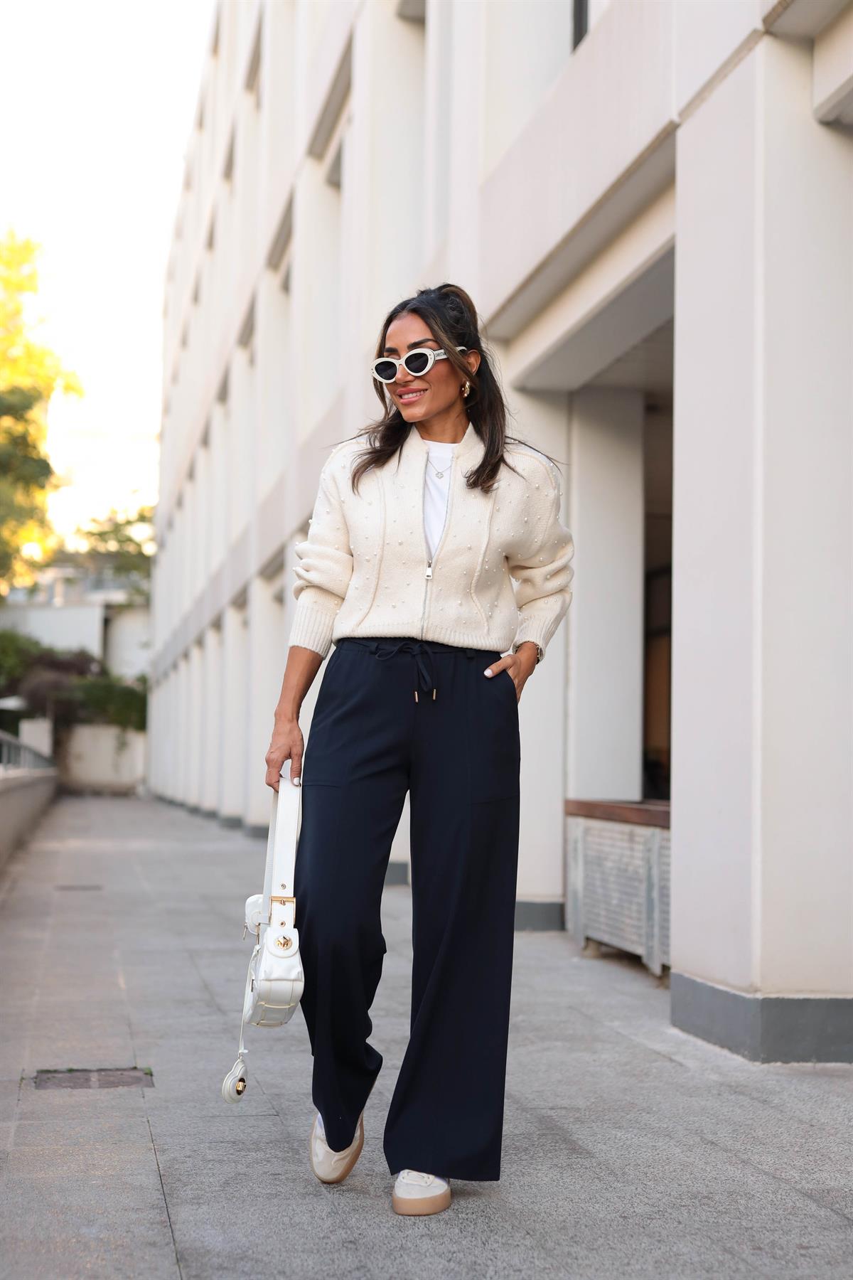 1546 Beli Lastikli Bol Pantolon LACİVERT