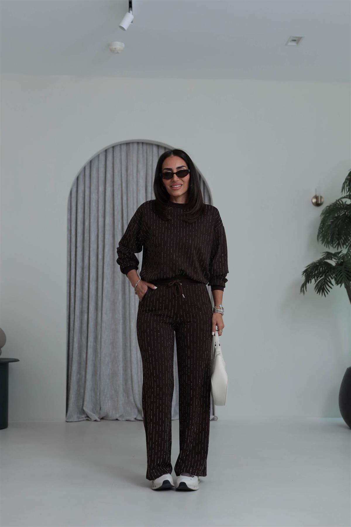 4213 Sıra Taşlı Rahat Modal Takım KAHVE