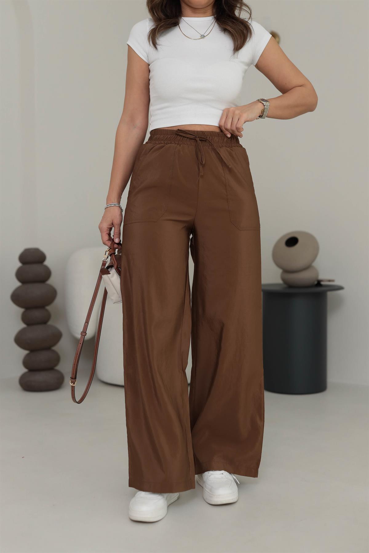 7010 Bel Lastikli Rahat Pantolon KAHVE