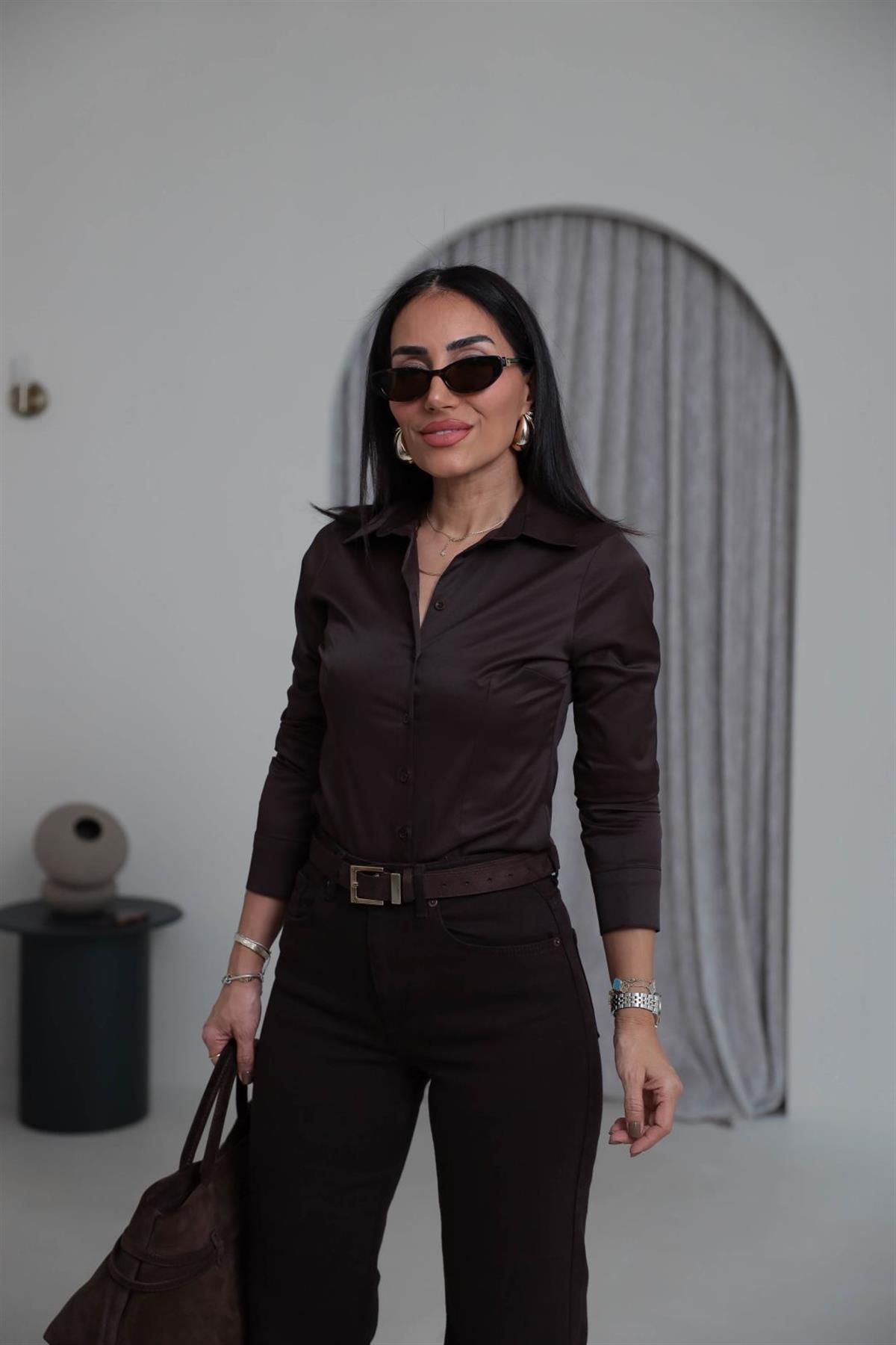 4897 Likralı Gömlek ACI KAHVE