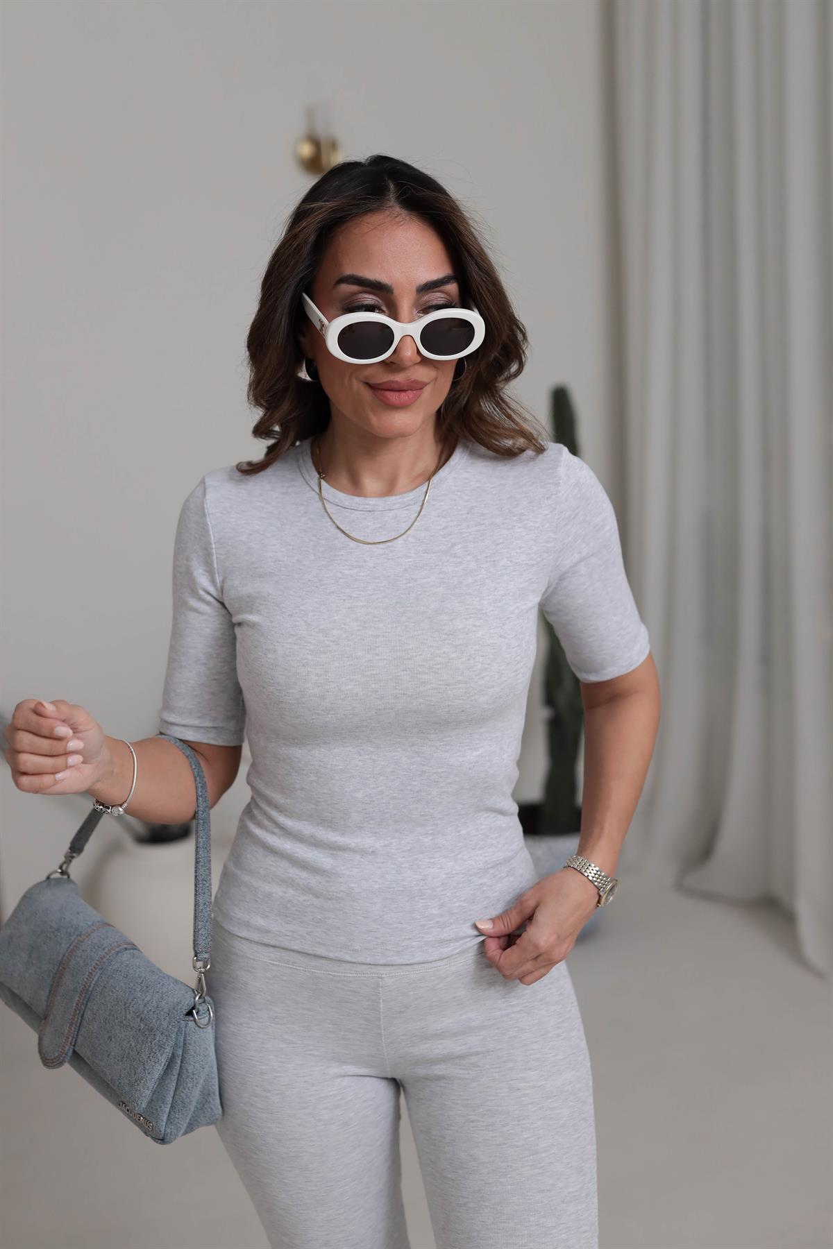 4168 Yarım Kol Pamuklu Tshirt GRİ MELANJ