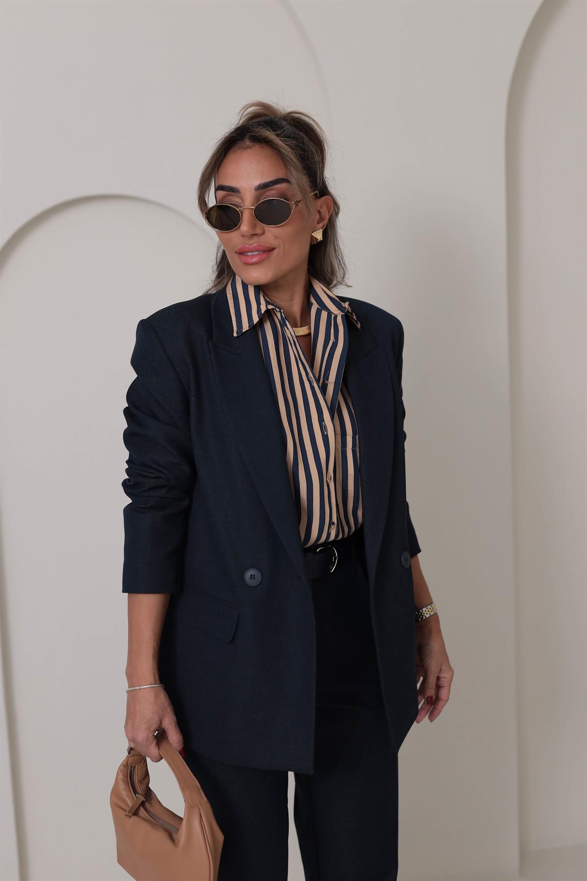 0751 Vatkalı Blazer Ceket LACİVERT