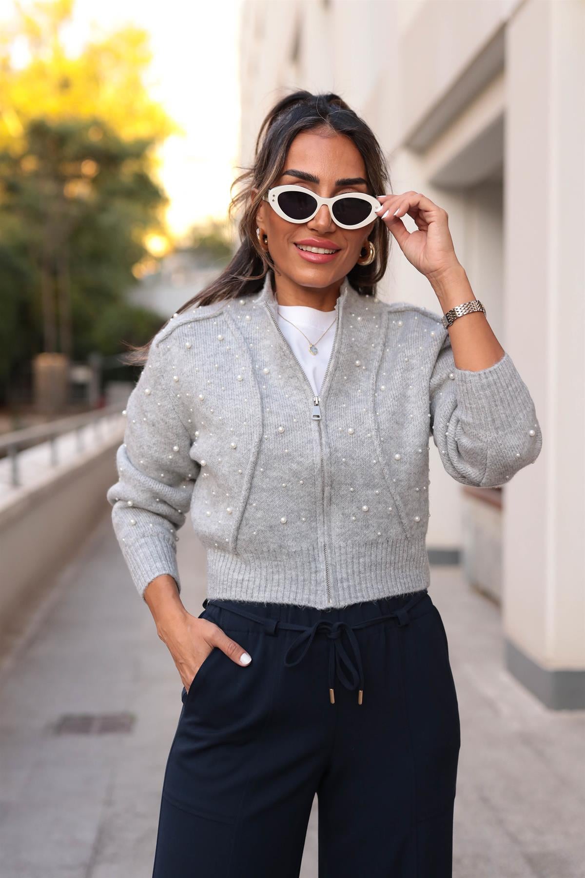 2238 İnci Detay Triko Bomber Ceket